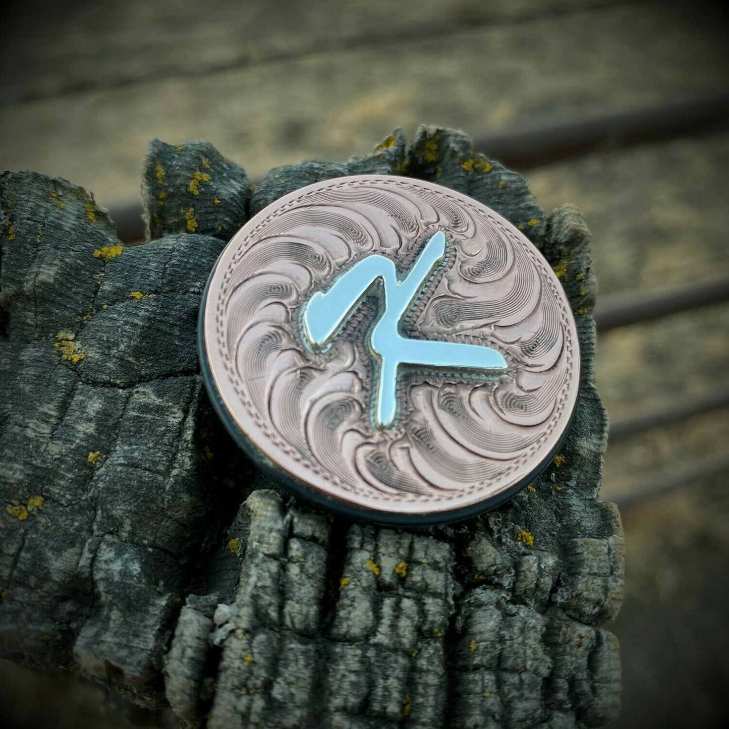 hand engraved Copper phone grip with silver letter K