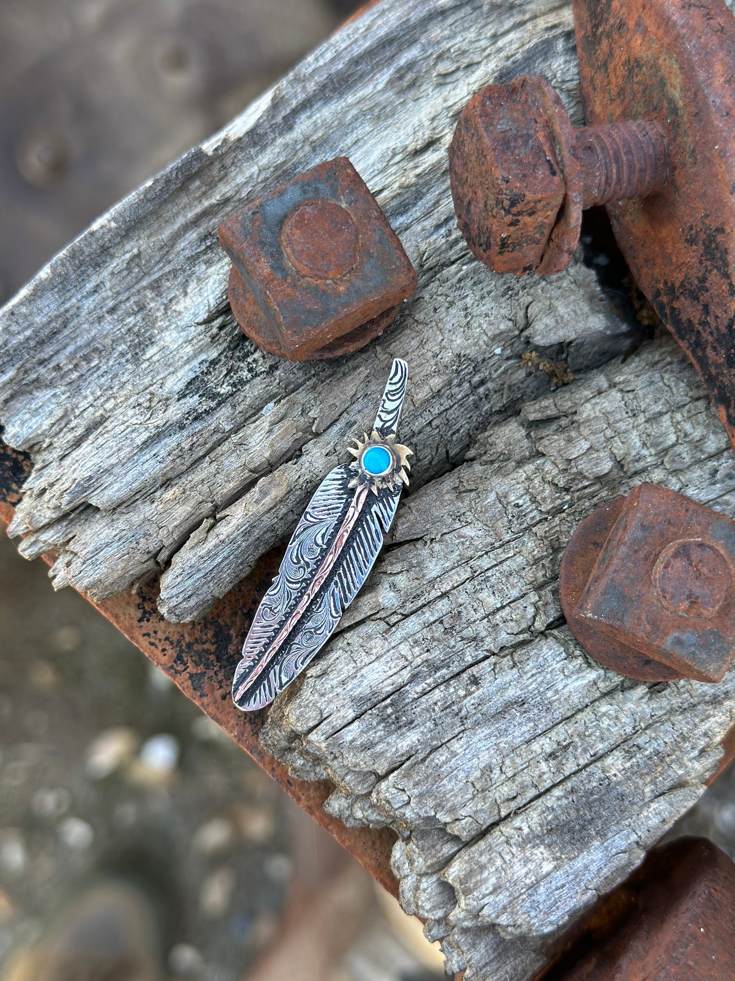 sterling silver feather with turquoise  hat pin or broach 