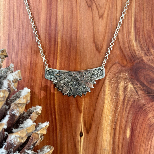 sterling silver sunflower bar pendant