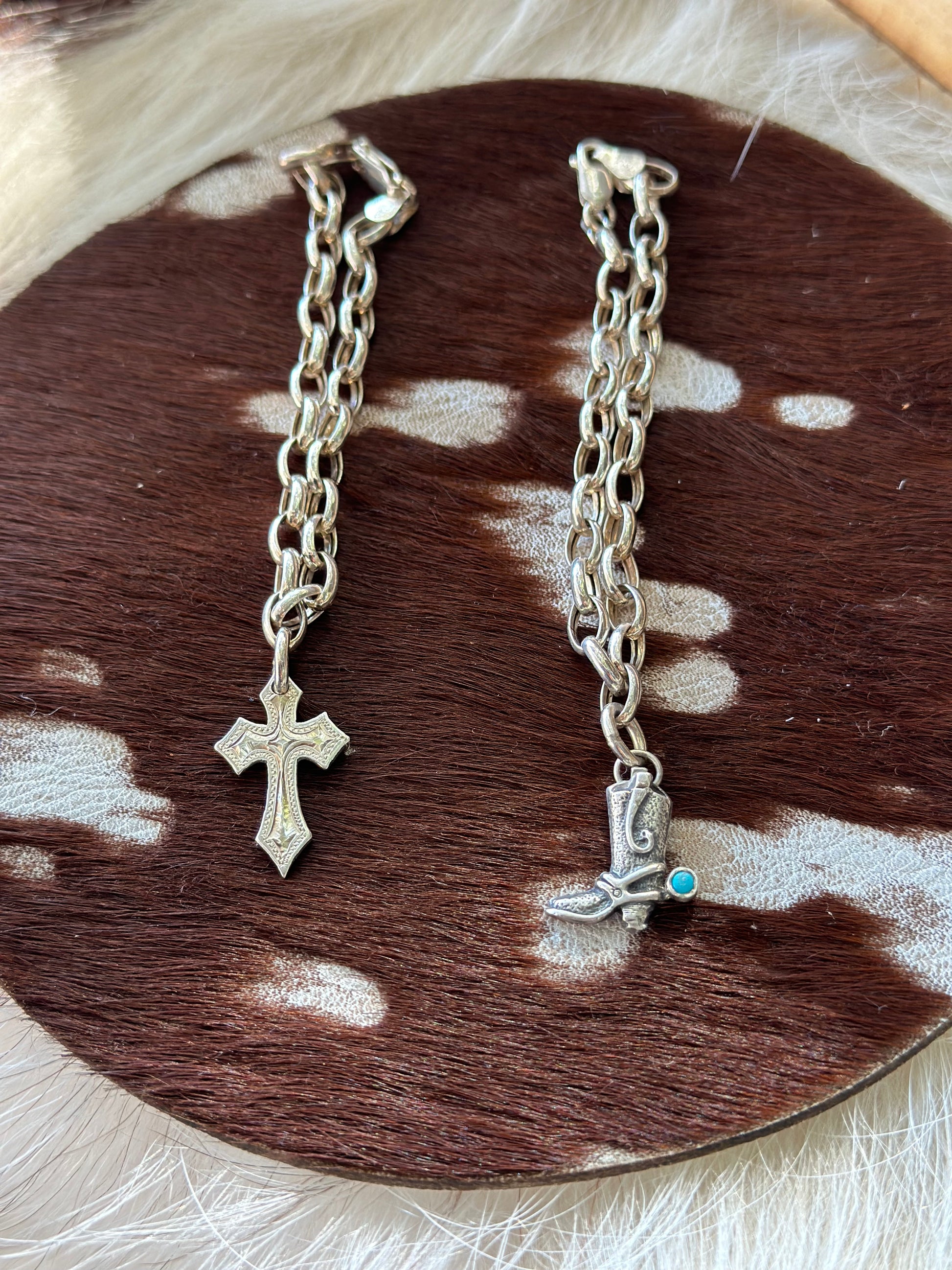 charm bracelets with cross and cowboy boot